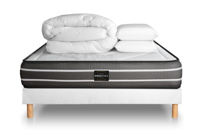 Pack lit complet 160x200 cm - Matelas + Sommier Blanc + 2 oreillers + Couette - Exclusive
