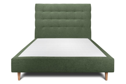 Lit 135x190 cm - Sommier tapissier H35 cm + tête de lit capitonnée - Tissu Toile natté Vert Kaki