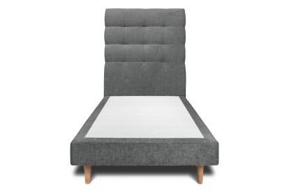 Lit 90x200 cm - Sommier tapissier H29 cm + tête de lit capitonnée - Tissu Toile natté Gris Anthracite