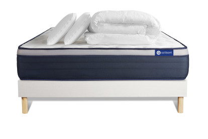 Pack lit complet 140x190 cm - Matelas + Sommier Blanc (en kit) + 2 oreillers + Couette - Actimemo Max