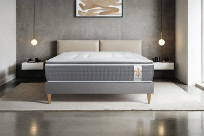 Ensemble Matelas Sommier 140x190 cm - Sommier Gris (déjà monté) - Vingt-Six PLUS