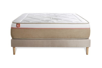 Ensemble Matelas Sommier 140x190 cm - Sommier Beige (déjà monté) - Le Soyeux