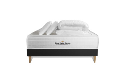 Pack lit complet 140x200 cm - Matelas + Sommier Noir + 2 oreillers + Couette - Windsor
