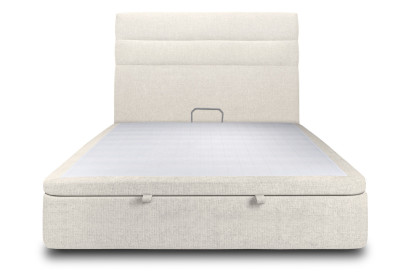 Lit coffre 140x200 cm avec Tête de lit à lignes - Tissu Toile natté Beige Clair