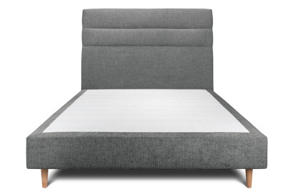 Lit 135x190 cm - Sommier tapissier H35 cm + tête de lit à lignes - Tissu Toile natté Gris Anthracite