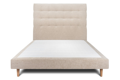 Lit 135x190 cm - Sommier tapissier H29 cm + tête de lit capitonnée - Tissu Toile natté Beige Brun