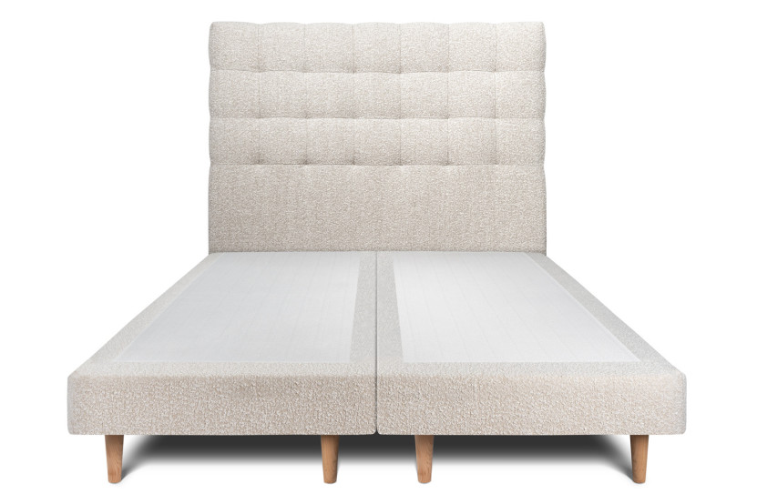 Lit 2x100x200 cm avec Tête de lit capitonnée - Tissu Bouclette