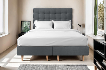 Lit 2x 100x200 cm - Sommier tapissier H35 cm + tête de lit capitonnée - Tissu Velours Gris Anthracite