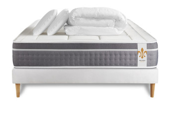 Pack lit complet 140x200 cm - Matelas + Sommier Blanc (en kit) + 2 oreillers + Couette - Trente