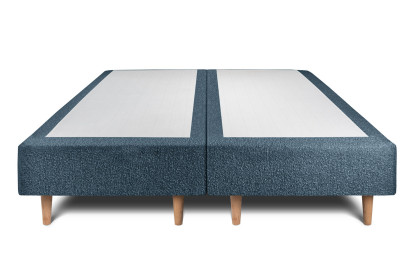 Lit 2x 80x200 cm - Sommier tapissier H35 cm + tête de lit à lignes - Tissu Bouclette Bleu