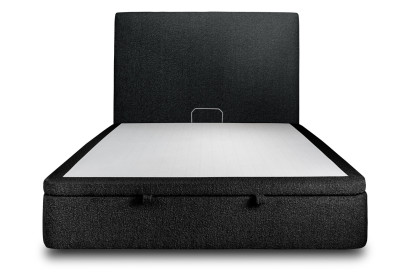 Lit coffre 140x190 cm avec Tête de lit tapissée - Tissu Bouclette Noir