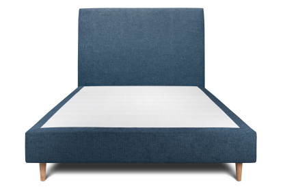 Lit 150x190 cm - Sommier tapissier H35 cm + tête de lit tapissée - Tissu Toile natté Bleu Océan
