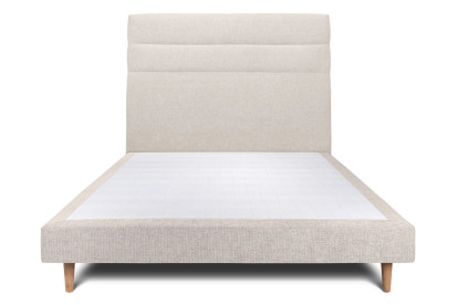 Lit 140x200 cm - Sommier tapissier H29 cm + tête de lit à lignes - Tissu Toile natté Beige Clair
