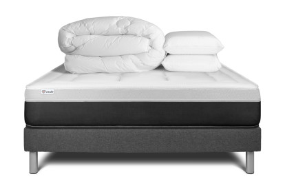 Pack lit complet 160x200 cm - Matelas + Sommier Gris (en kit) + 2 oreillers + Couette - Vital Form