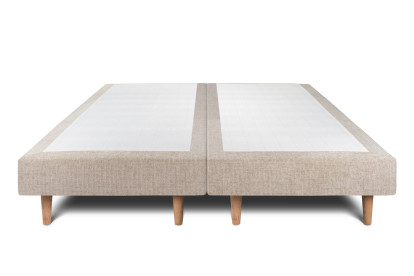 Lit 2x 90x200 cm - Sommier tapissier H29 cm + tête de lit capitonnée - Tissu Toile natté Beige Brun