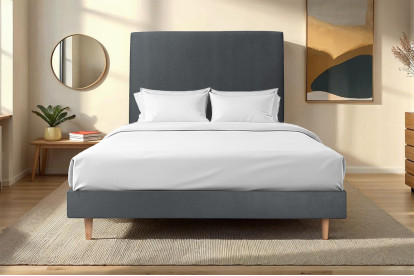 Lit 200x200 cm - Sommier à lattes H29 cm + tête de lit tapissée - Tissu Velours Gris Anthracite