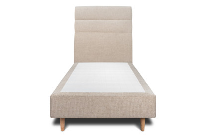Lit 90x190 cm - Sommier tapissier H35 cm + tête de lit à lignes - Tissu Toile natté Beige Brun