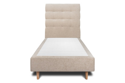 Lit 90x200 cm - Sommier tapissier H35 cm + tête de lit capitonnée - Tissu Toile natté Beige Brun