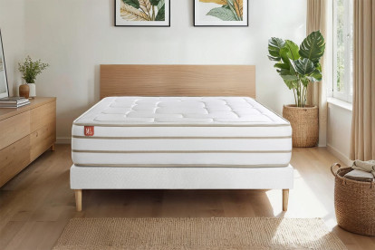 Ensemble Matelas Sommier 90x200 cm - Sommier Blanc (en kit) - Le Douillet