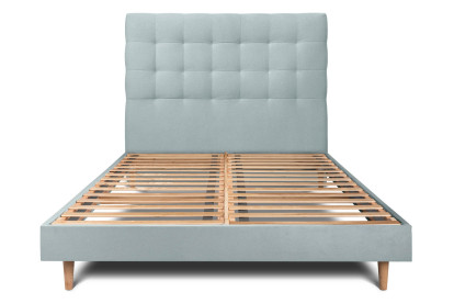 Lit 140x190 cm - Sommier à lattes H29 cm + tête de lit capitonnée - Tissu Velours Gris Bleuté