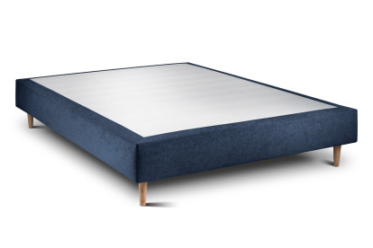 Lit 135x190 cm - Sommier tapissier H35 cm + tête de lit à lignes - Tissu Toile natté Bleu Océan