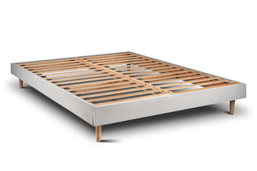 Lit 200x200 cm avec Tête de lit à lignes - Tissu Velours