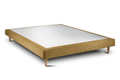 Lit 150x200 cm - Sommier tapissier H29 cm + tête de lit tapissée - Tissu Toile natté Jaune