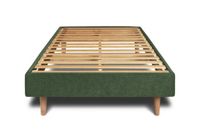 Lit 90x200 cm - Sommier à lattes H29 cm + tête de lit capitonnée - Tissu Toile natté Vert Kaki