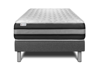Ensemble Matelas Sommier 90x200 cm - Sommier Gris (déjà monté) - Vitalspring Zen