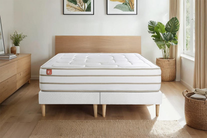 Pack lit complet 200x200 cm - Matelas + 2 Sommiers Blancs + 2 oreillers + Couette - Le Douillet