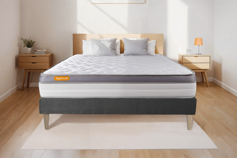 Ensemble Matelas Sommier 160x200 cm - Sommier Gris (déjà monté) - Memo Zen