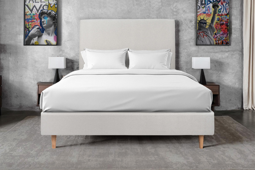 Lit 135x190 cm avec Tête de lit tapissée - Tissu Velours