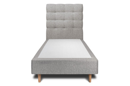 Lit 90x190 cm - Sommier tapissier H35 cm + tête de lit capitonnée - Tissu Bouclette Gris