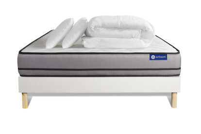 Pack lit complet 160x200 cm - Matelas + Sommier Blanc (en kit) + 2 oreillers + Couette - Actilatex Night