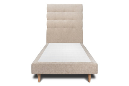 Lit 90x190 cm - Sommier tapissier H29 cm + tête de lit capitonnée - Tissu Toile natté Beige Brun