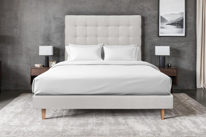 Lit 150x200 cm - Sommier tapissier H29 cm + tête de lit capitonnée - Tissu Velours Gris Clair