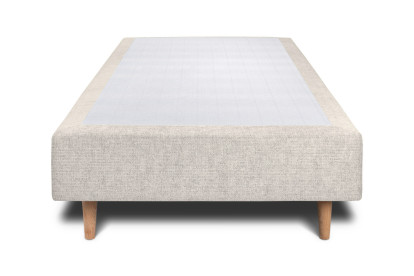 Lit 90x200 cm - Sommier tapissier H35 cm + tête de lit capitonnée - Tissu Toile natté Beige Clair