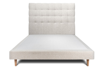 Lit 160x200 cm - Sommier tapissier H29 cm + tête de lit capitonnée - Tissu Bouclette Beige Clair