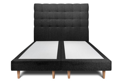 Lit 2x 90x200 cm - Sommier tapissier H29 cm + tête de lit capitonnée - Tissu Bouclette Noir