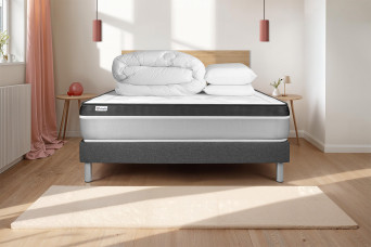 Pack lit complet 180x200 cm - Matelas + Sommier Gris (en kit) + 2 oreillers + Couette - Vital Ergo