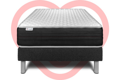 Ensemble Matelas Sommier 90x200 cm - Sommier Noir (déjà monté) - Vitalmemo One