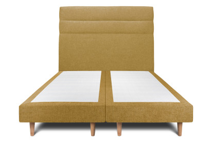 Lit 2x 100x200 cm - Sommier tapissier H29 cm + tête de lit à lignes - Tissu Toile natté Jaune