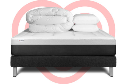 Pack lit complet 140x200 cm - Matelas + Sommier Noir (en kit) + 2 oreillers + Couette - Vital Form