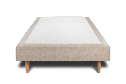 Lit 90x190 cm - Sommier tapissier H29 cm + tête de lit à lignes - Tissu Toile natté Beige Brun