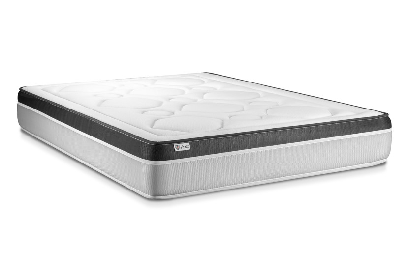 Pack lit complet 160x200 cm - Matelas + Sommier Gris (en kit) + 2 oreillers + Couette - Vital Ergo