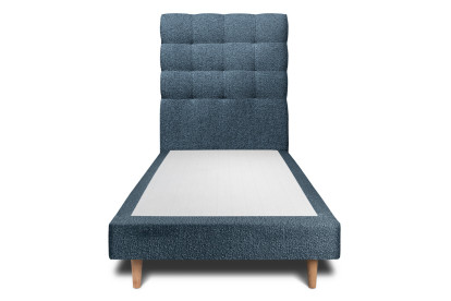 Lit 90x200 cm - Sommier tapissier H29 cm + tête de lit capitonnée - Tissu Bouclette Bleu
