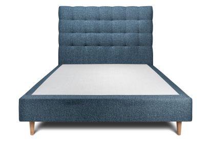 Lit 150x190 cm - Sommier tapissier H35 cm + tête de lit capitonnée - Tissu Bouclette Bleu