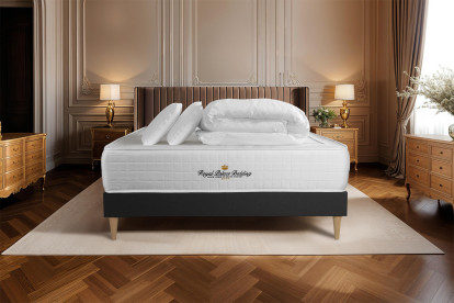 Pack lit complet 140x190 cm - Matelas + Sommier Noir + 2 oreillers + Couette - Windsor