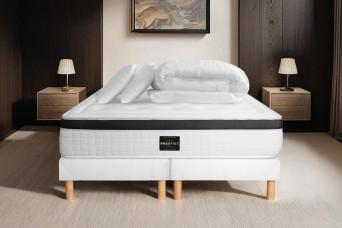Pack lit complet 160x200 cm - Matelas + 2 Sommiers Blancs + 2 oreillers + Couette - Privilège