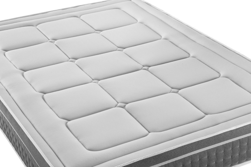 Pack lit complet 140x190 cm - Matelas + Sommier Gris (en kit) + 2 oreillers + Couette - Trente